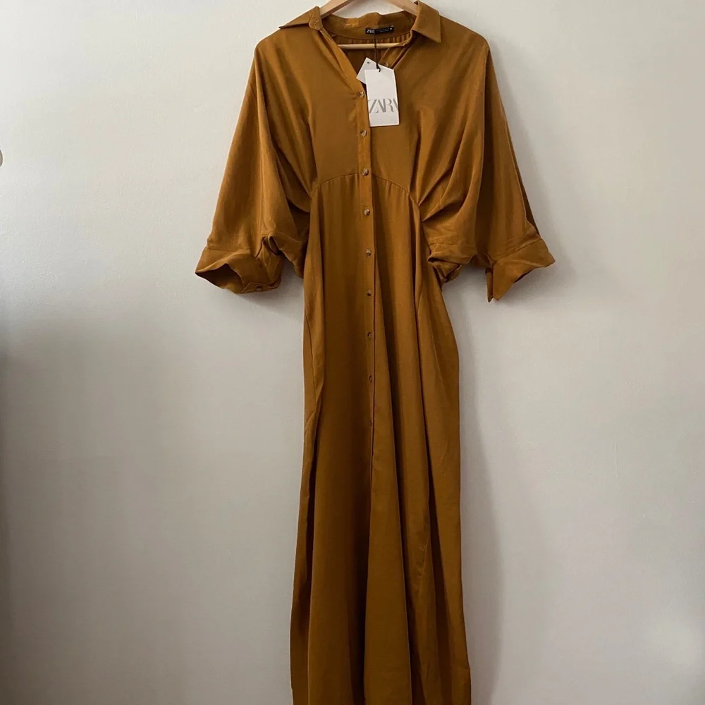 Zara Pleated Maxi Shirt Dress - Picture 2 of 12